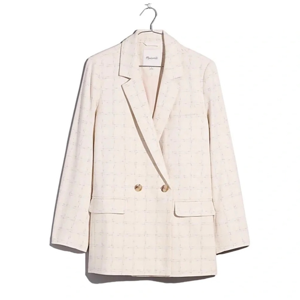 Madewell Cream/White Blazer Subtle Black Check Pattern Size 3X NWOT - Picture 8 of 8